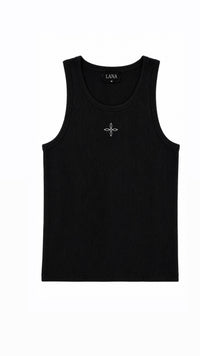 Emblem Ribbed Tank, Black