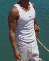 Emblem Ribbed Tank, White
