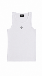 Emblem Ribbed Tank, White